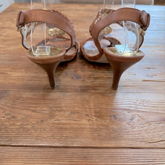 Michael Kors Women’s Leather Weave Open Toe‎ Sandal 3” Kitten Heel Camel 7M EUC - Picture 4 of 8